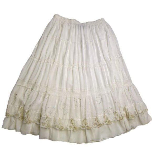 White Lace Skirt Gold Sequin Elastic Waist Pleated Skirt Sizes XL and Size XXL - Picture 9 of 16